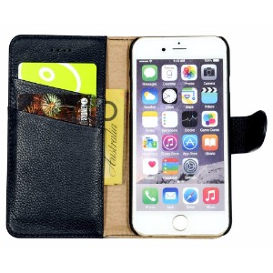 Fashion Navy Cowhide Genuine Leather Wallet iPhone 7 Case